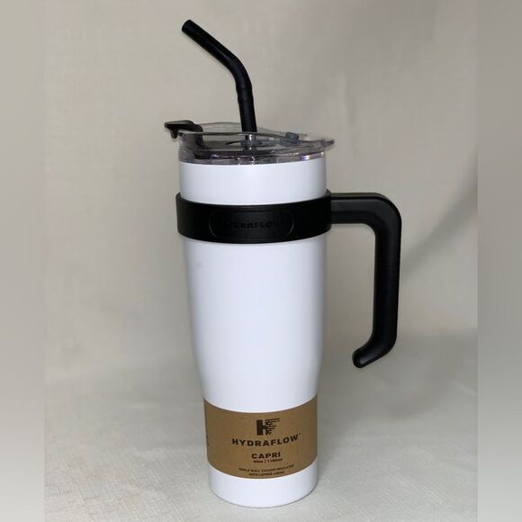 NEW Hydraflow Capri White 40 Tumbler Straw Handle Stainless Water Cold Hot Drink - Picture 7 of 16